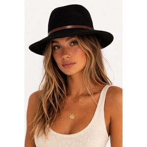 Ecote Urban Outfitters Cotton Black Knit Wide Brim Fedora Hat